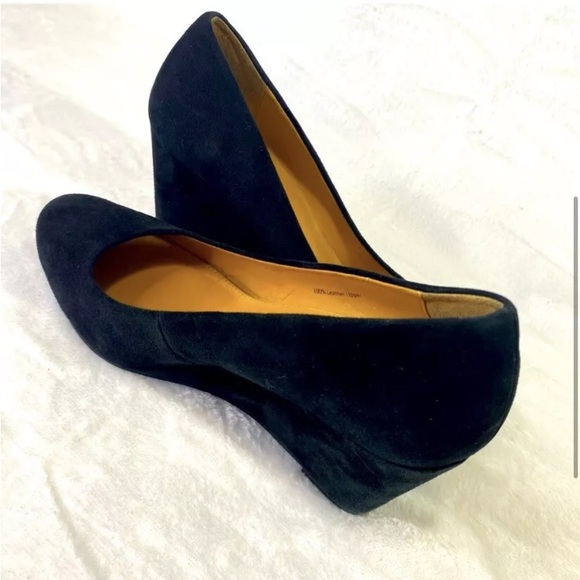J. Crew SYLVIA Black Suede Wedge Pump Mule Women's Size 9M Cushioned EUC - Picture 4 of 11